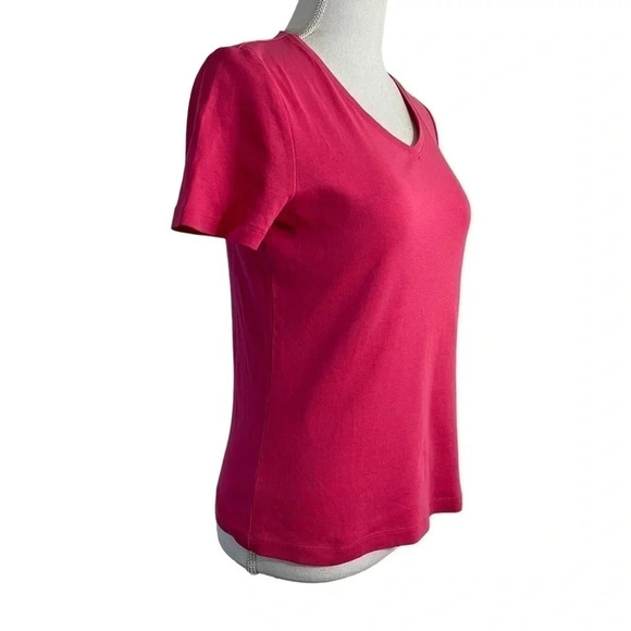 Jones New York Pink T Shirt Small V Neck Short Sleeves Knit Pullover Solid Basic - Picture 2 of 5